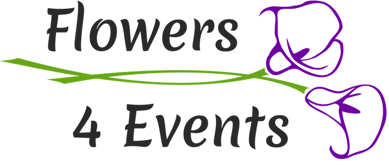 Logo Schriftzug Flowers 4 Events, dazwischen 2 Calla Blüten